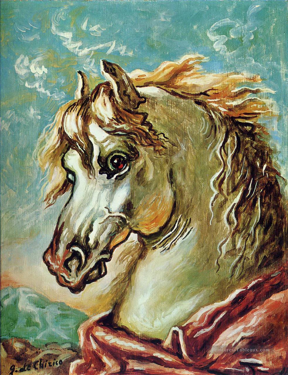 cheval blanc s tête avec crinière dans le vent Giorgio de Chirico Peintures à l'huile